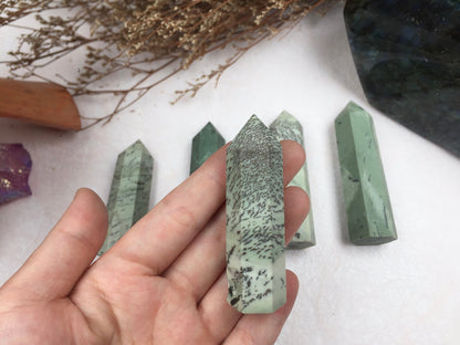 Dendritic Jade Tower,Dendritic Jade Point,Crystal Tower/Wand,Healing Crystal,Reiki Chakra Stone,Home Decor,For Gift