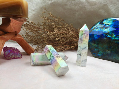 Aura Howlite Tower,Aura Howlite Point，Crystal Tower/Wand，Healing Crystal，Reiki Chakra Stone，Home Decor，For Gift