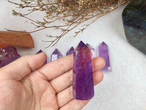 Amethyst Tower-point as a gift for yourself and friends, it comes in two sizes to choose from