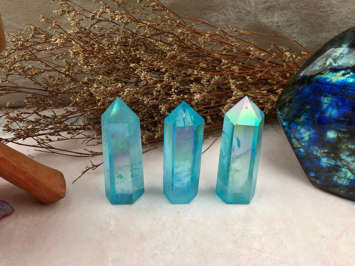 Blue Aura Crystal Quartz Tower Points New Home Party Wedding Gifts for Self and Friends