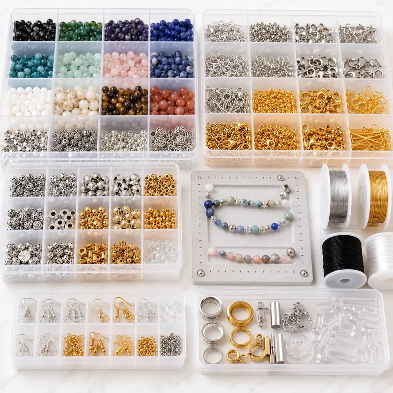 Organized beads, bracelets and jewelry-making supplies